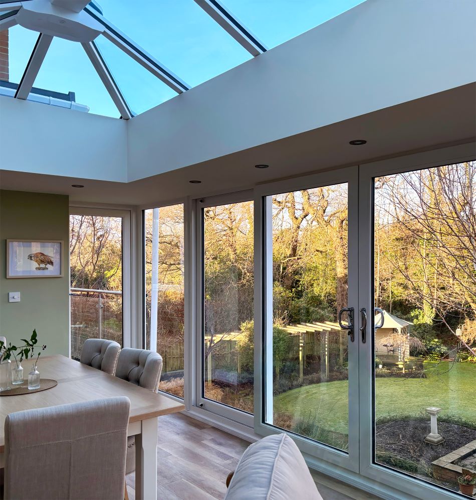 internal view of house extension with white upvc doors